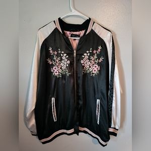 Silk Floral Varsity Zip Up